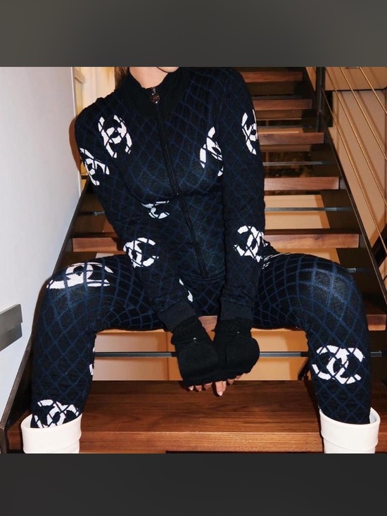 CHANEL Pants - CHANEL Black Quilted Logo-Print Jumpsuit